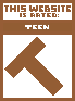An ESRB-style rating sticker. This website is rated T for Teen. This website features: